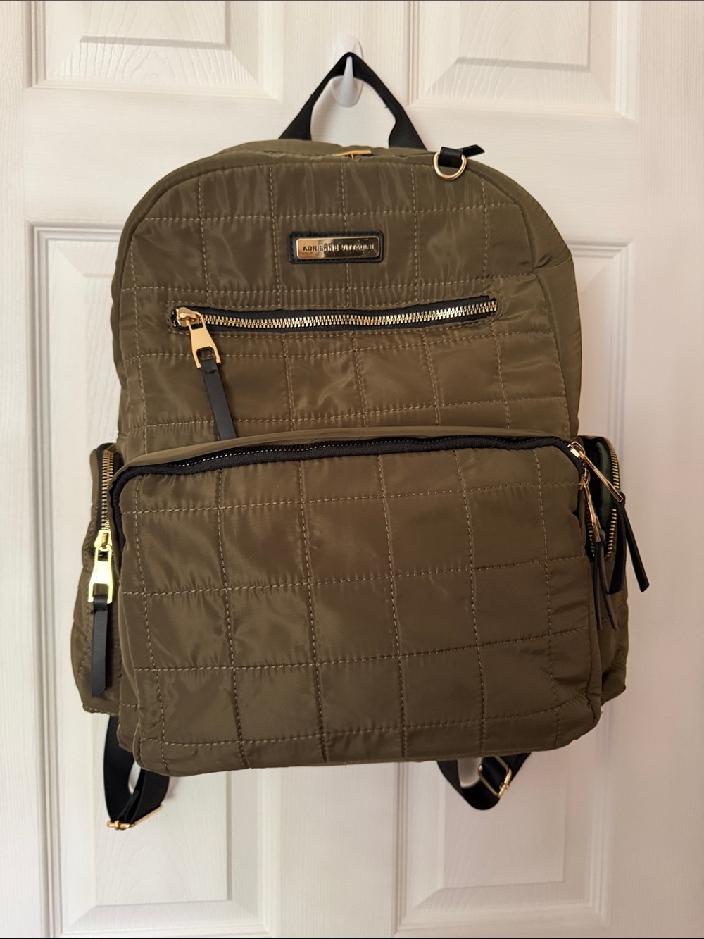Adrienne Vittadini Quilted Olive Backpack with Laptop sleeve - Picture 3 of 11